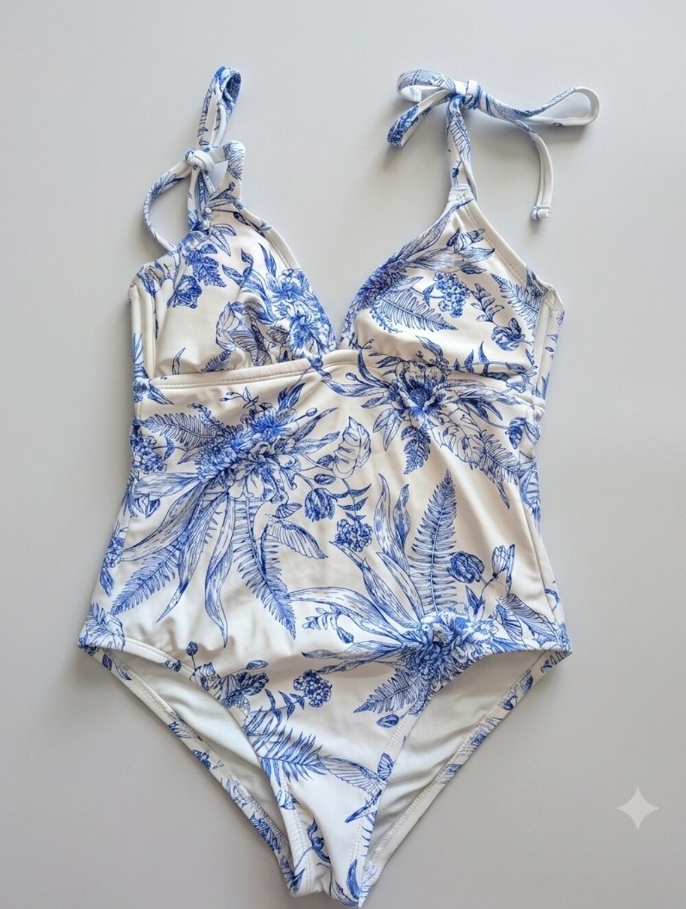 Kona Sol White One-Piece Swimsuit with Blue Floral Print